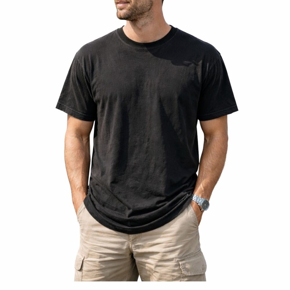 standard cloth men's black curved hem T-shirt S/L longline basic casual tee